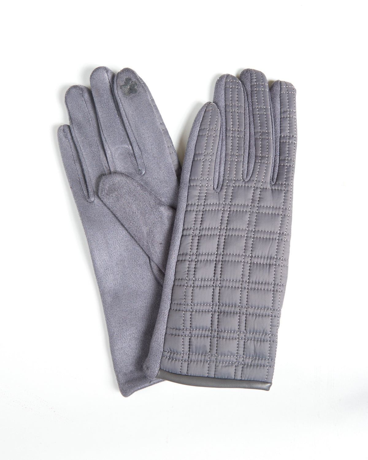 Dark Grey Quilted Gloves with Suede Palms and Sleek Finish
