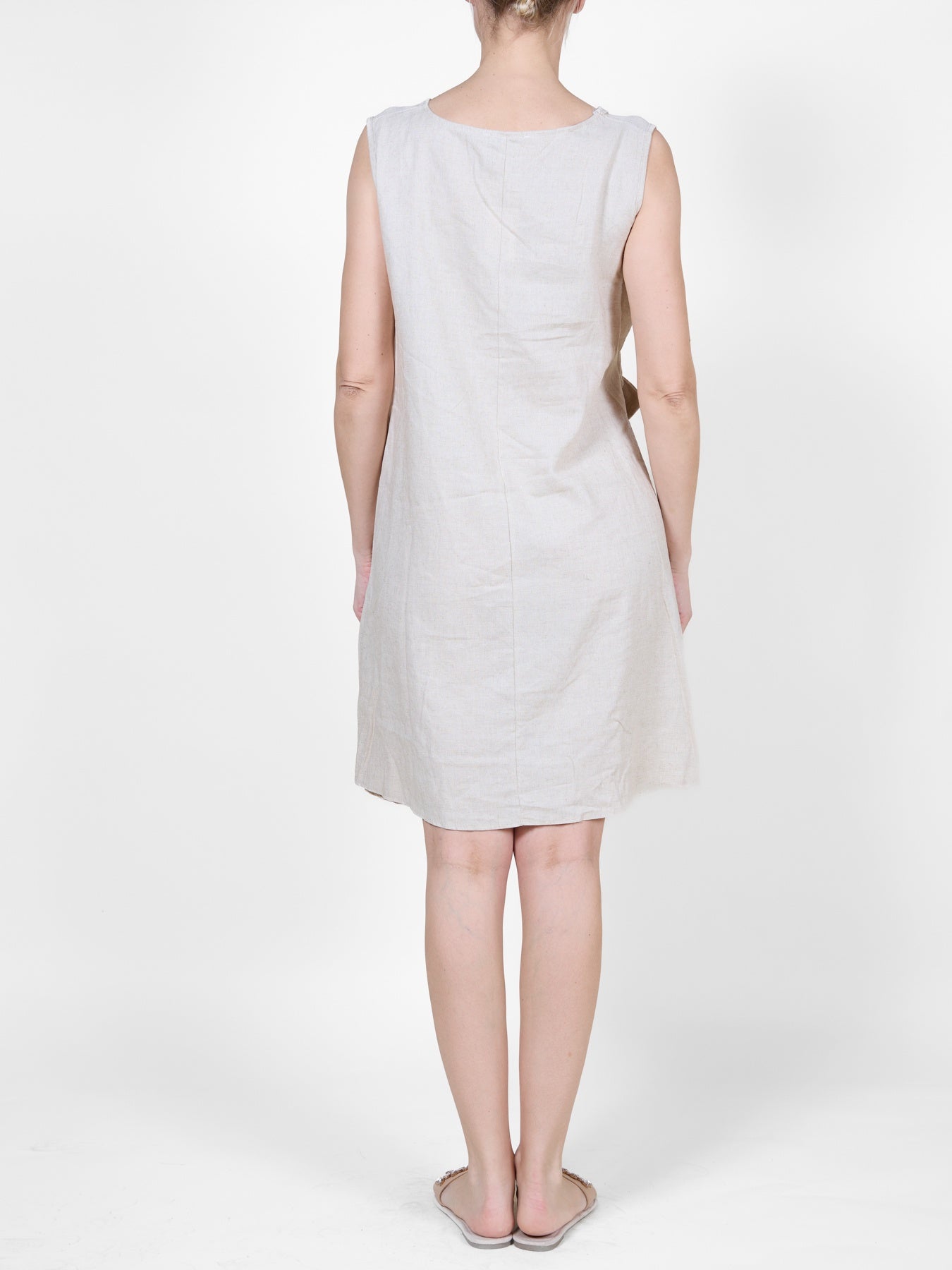 Sand Mid-Length Dress with Side Tie Detail