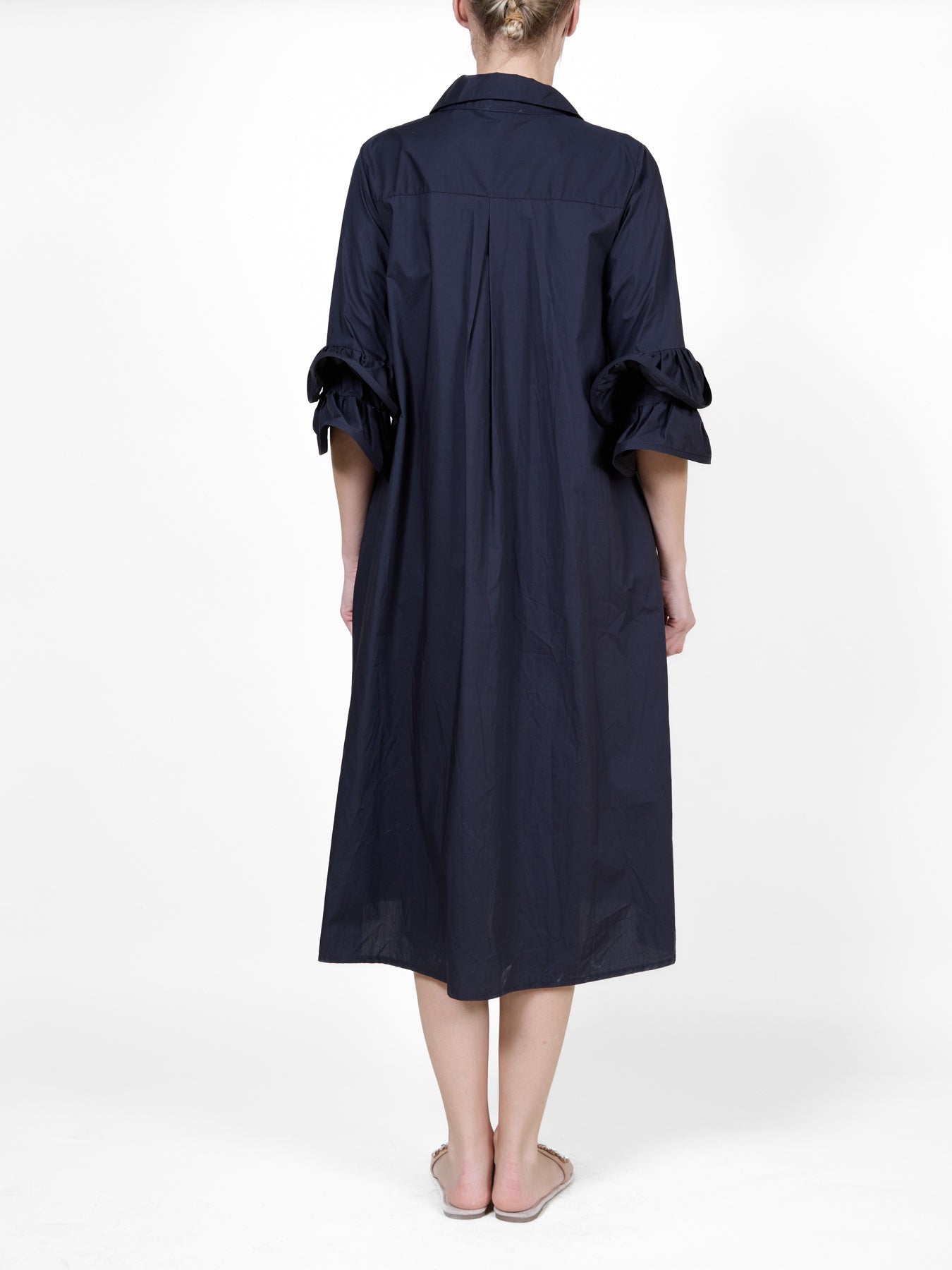 Black Button Front Dress with 3/4 Ruffle Sleeves