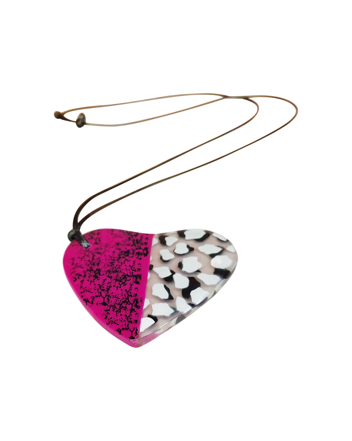 Resin Heart Pendant Fuschia Necklace