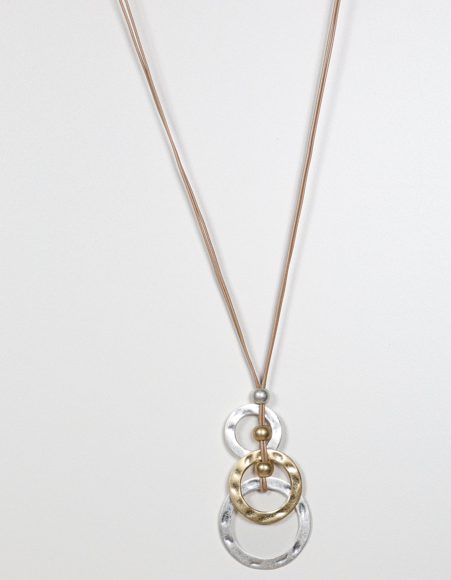 Silver Cord Necklace with Textured Circles