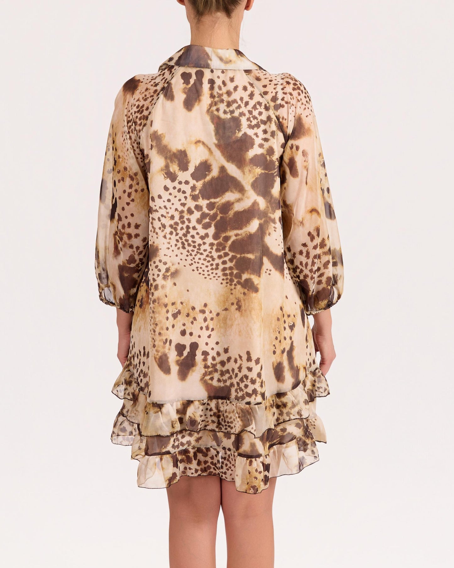 Espresso Button Front Animal Print Lined Long Sleeve Dress