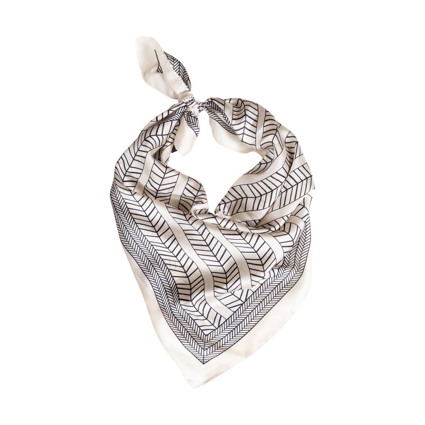 Beige Decorative Silk Scarf with Chevron Pattern