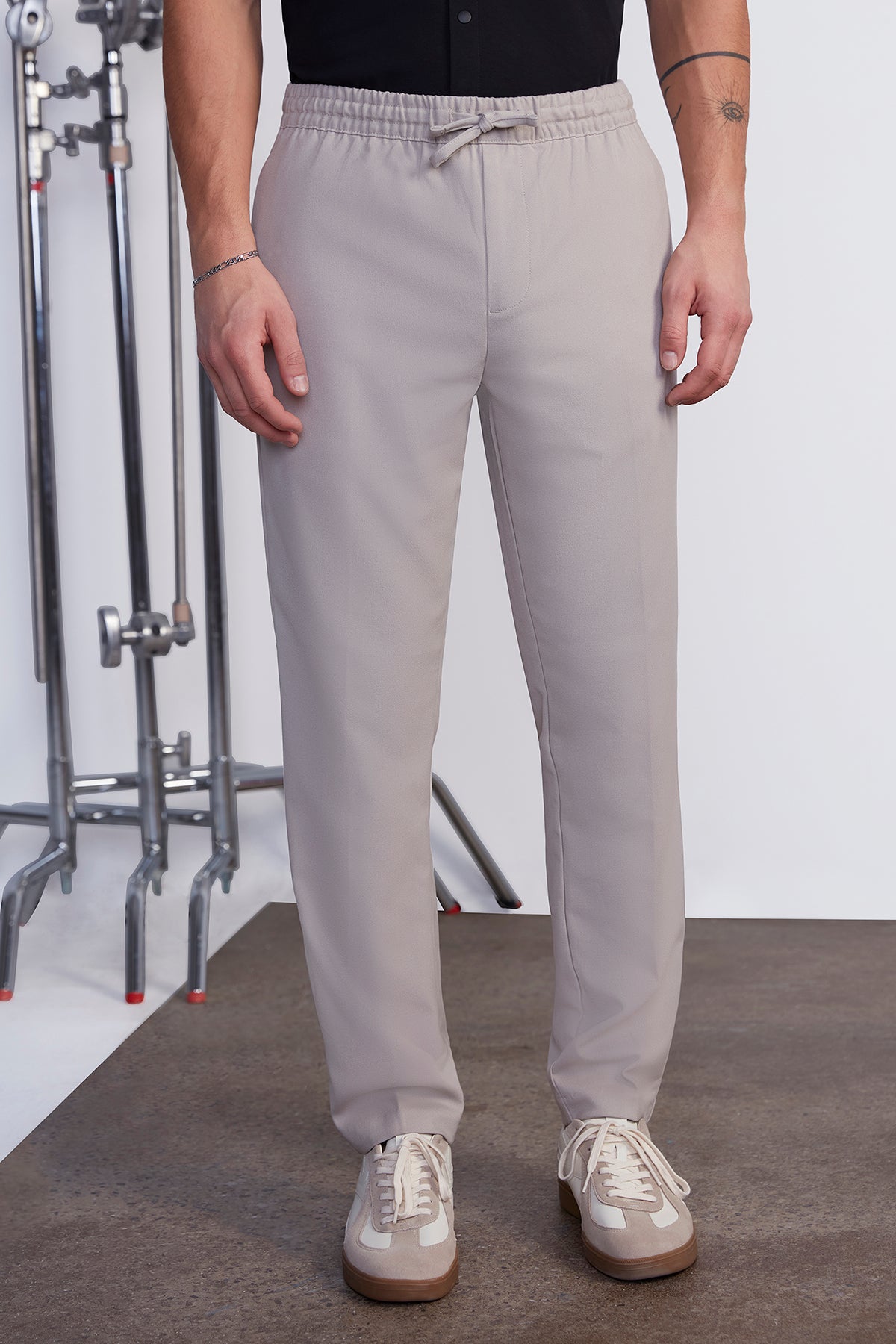Mens Beige Drawstring Chino Jogger