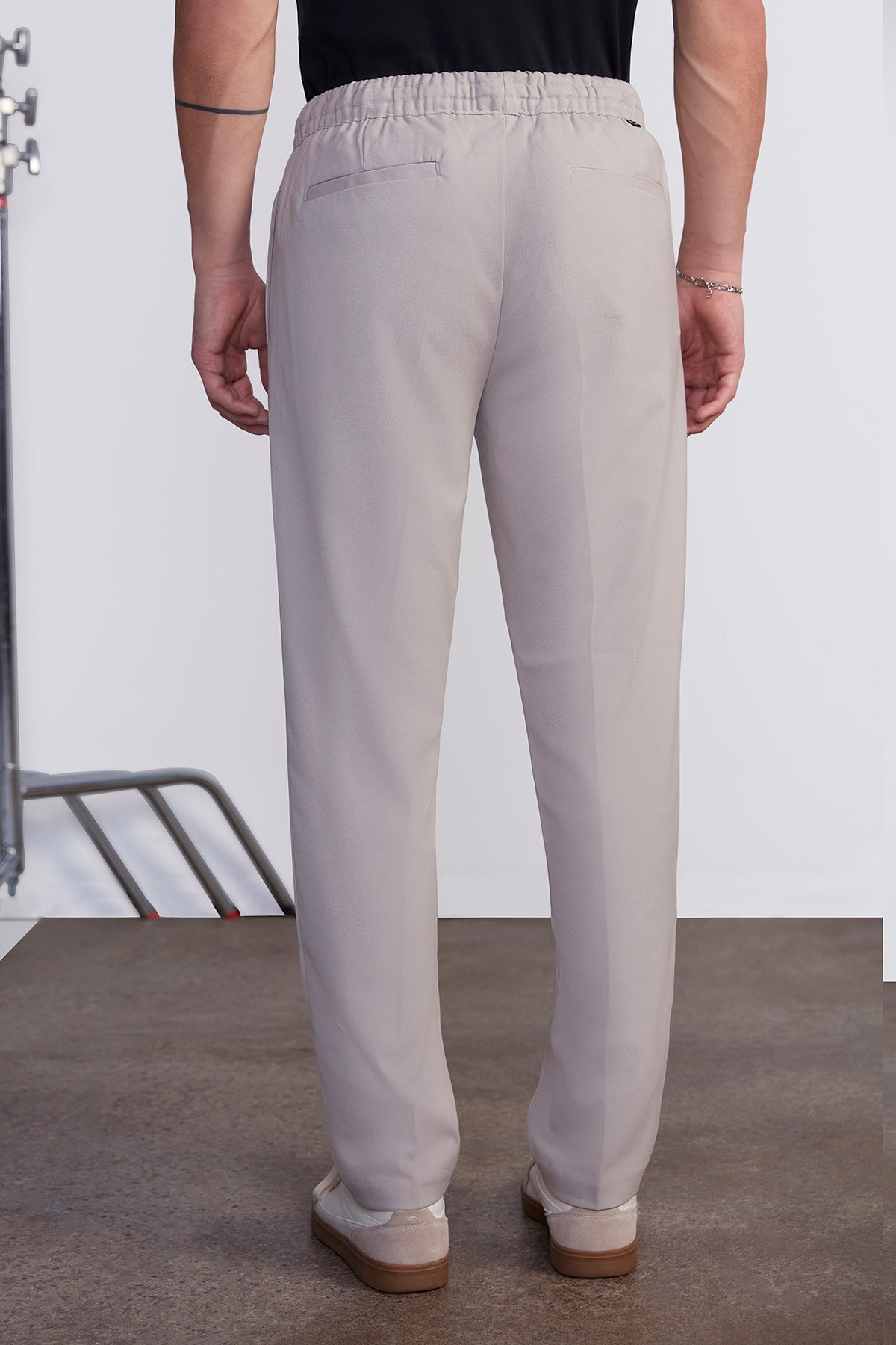 Mens Beige Drawstring Chino Jogger