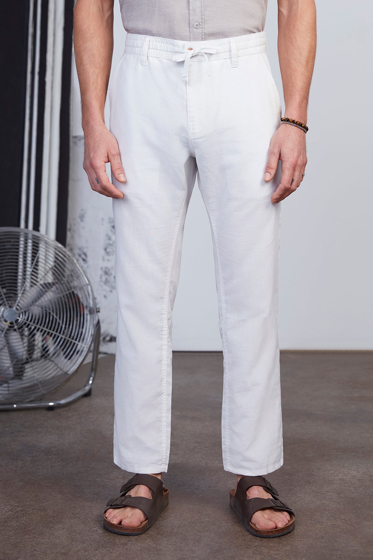 Mens White Drawstring Pocket Chinos