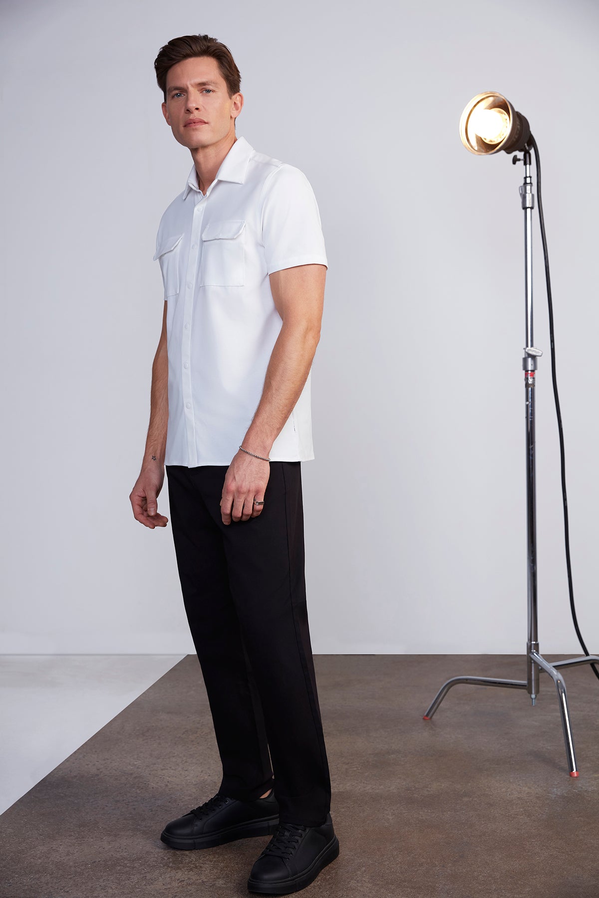 Mens White Pocket Button Front T-Shirt