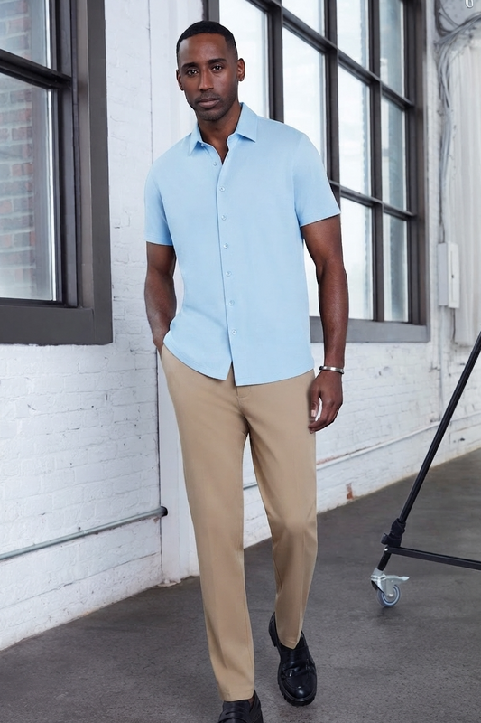 Mens Sky Blue Button Front Dress Shirt