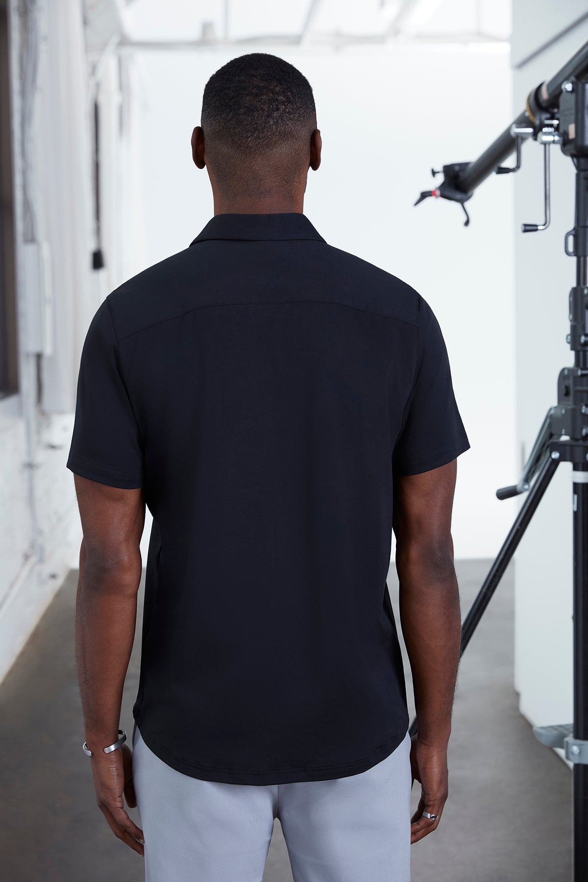 Mens Black Button Front Dress Shirt