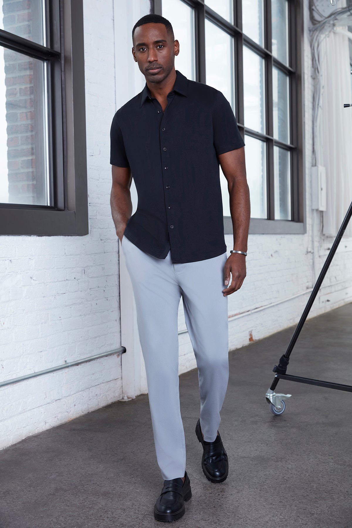 Mens Black Button Front Dress Shirt
