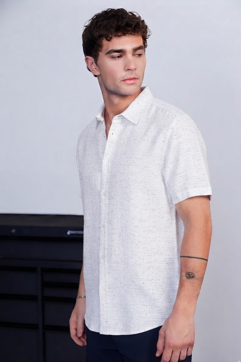 Mens White Heathered Button Up Dress Shirt
