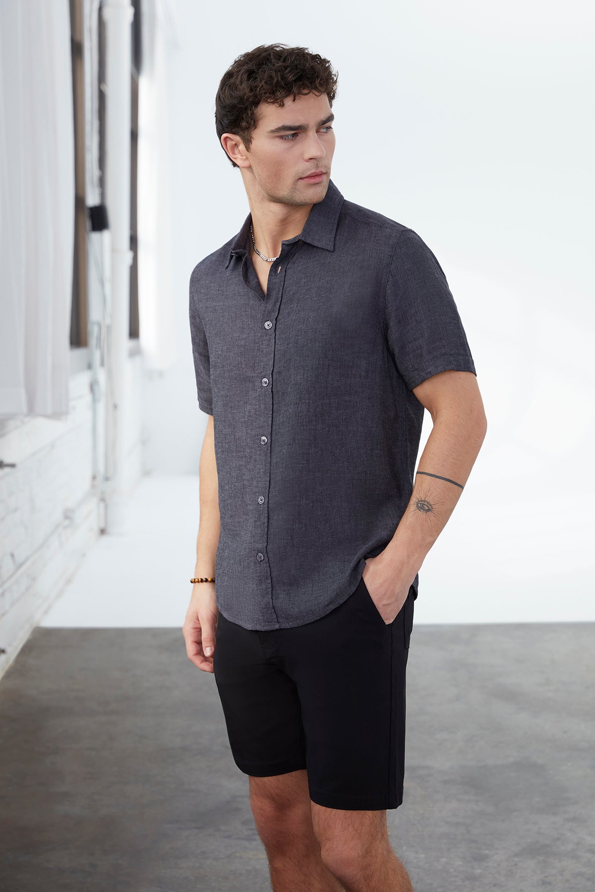 Mens Black Heathered Button Up Dress Shirt