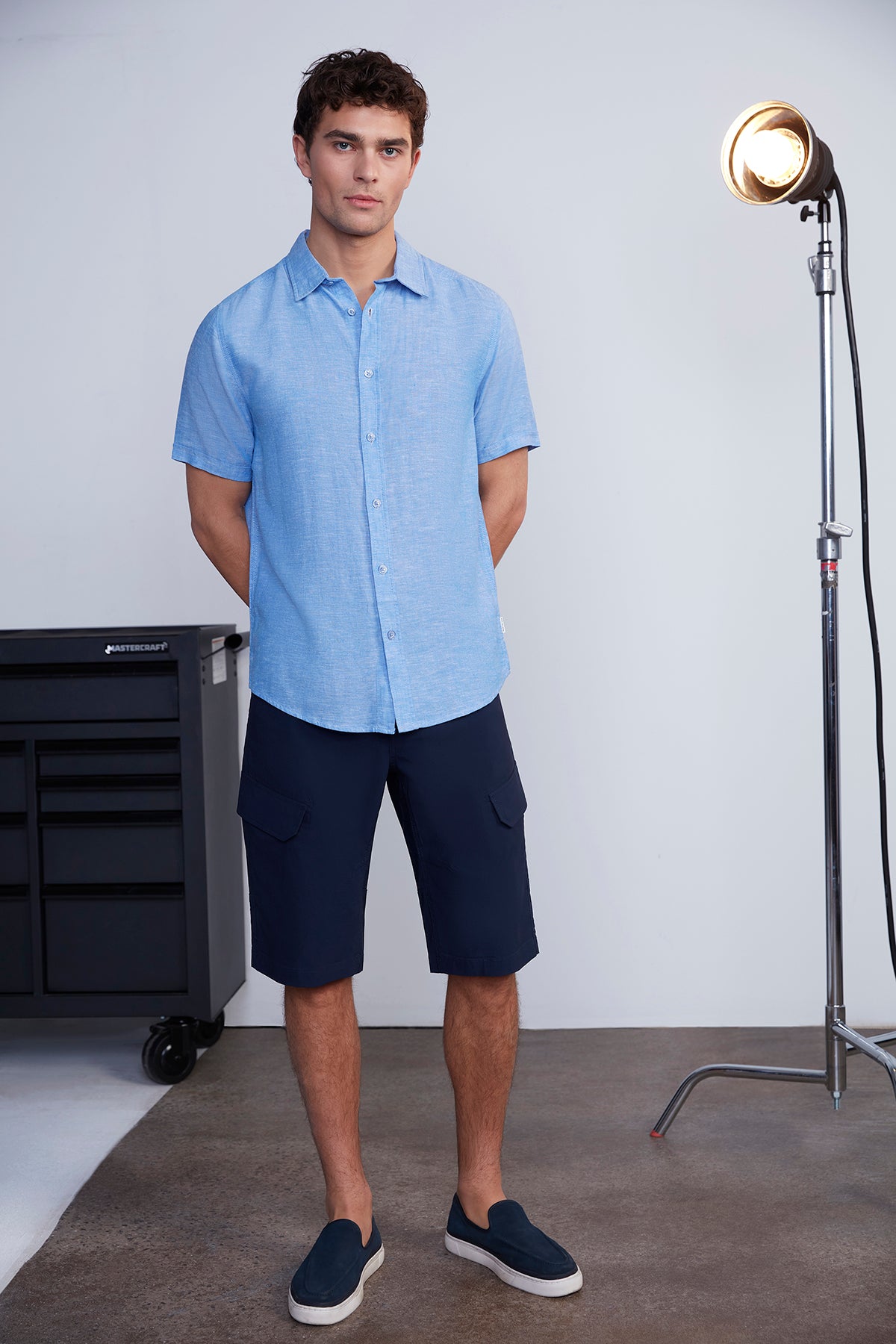 Mens Blue Heathered Button Up Dress Shirt