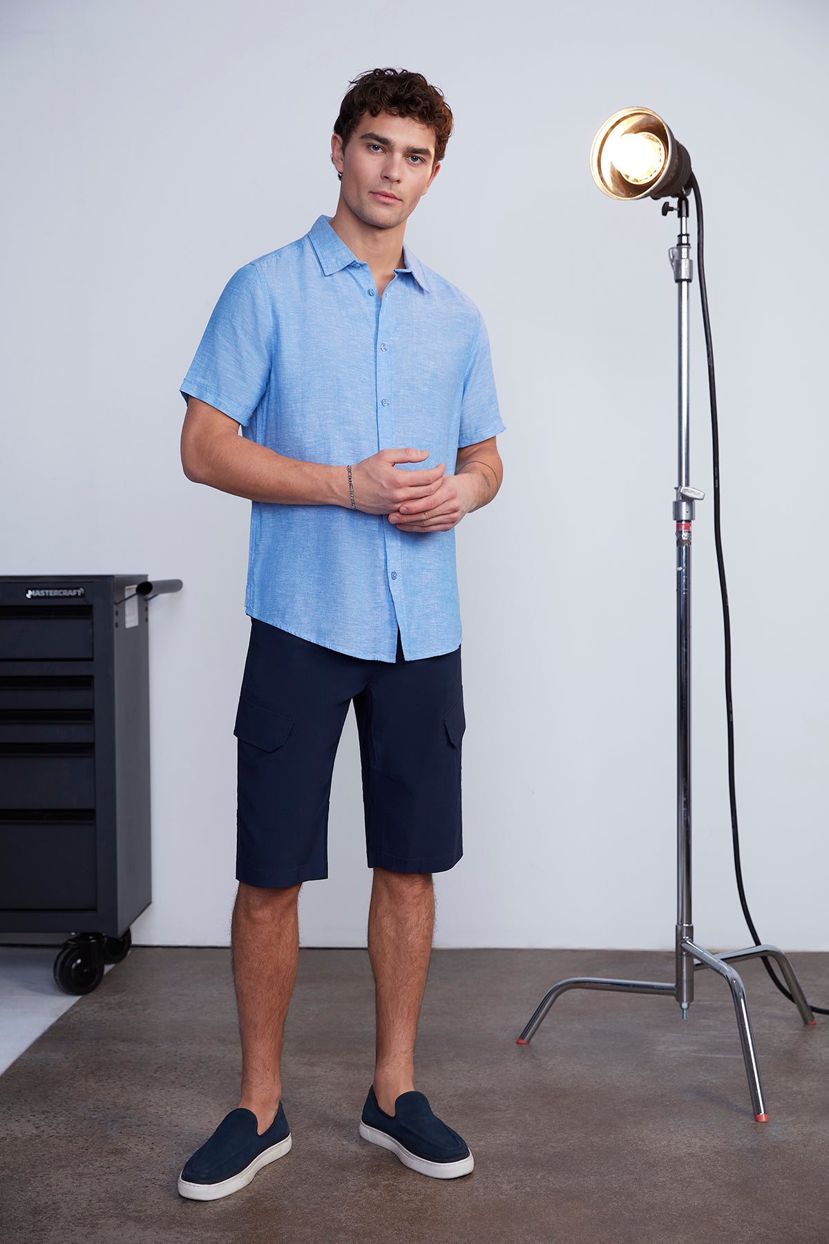 Mens Blue Heathered Button Up Dress Shirt