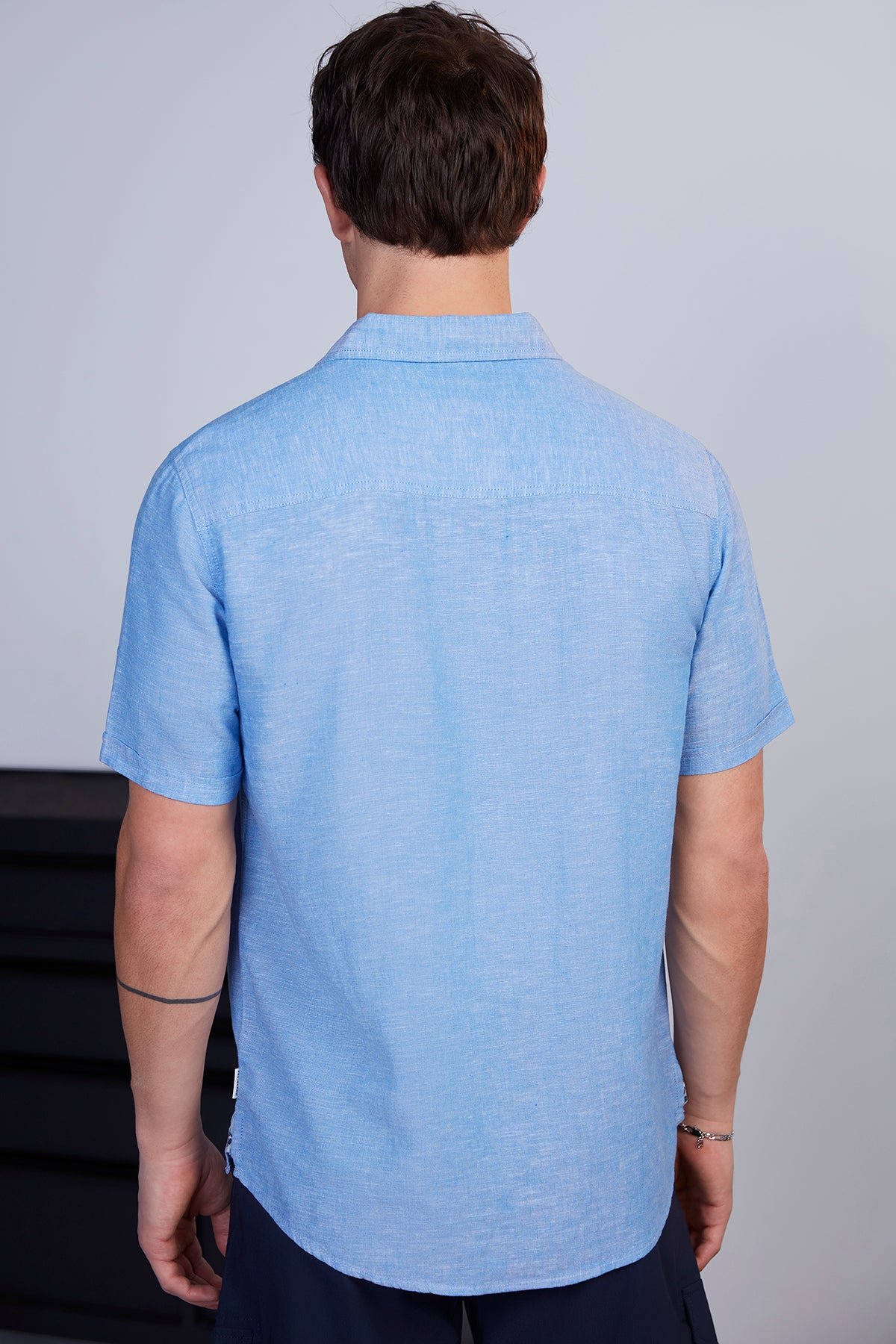 Mens Blue Heathered Button Up Dress Shirt
