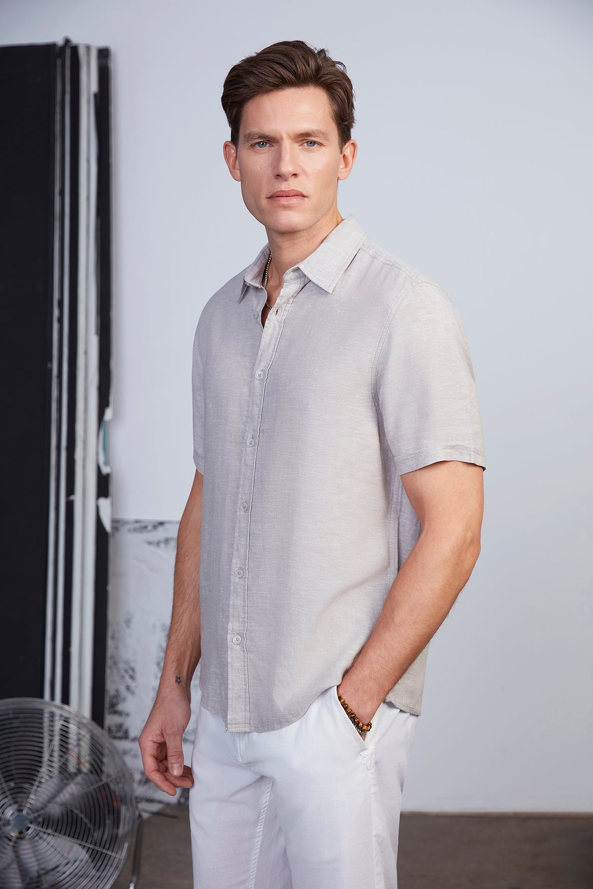 Mens Natural Heathered Button Up Dress Shirt