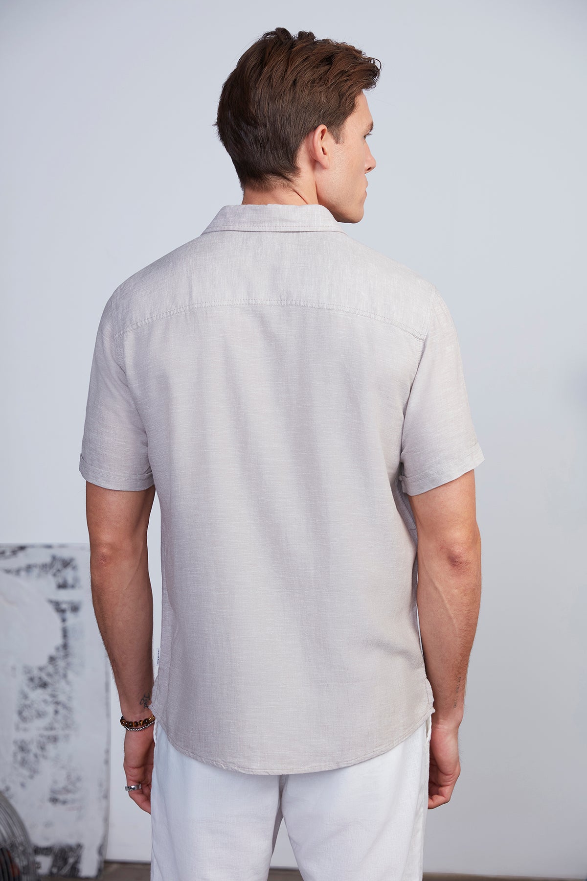 Mens Natural Heathered Button Up Dress Shirt