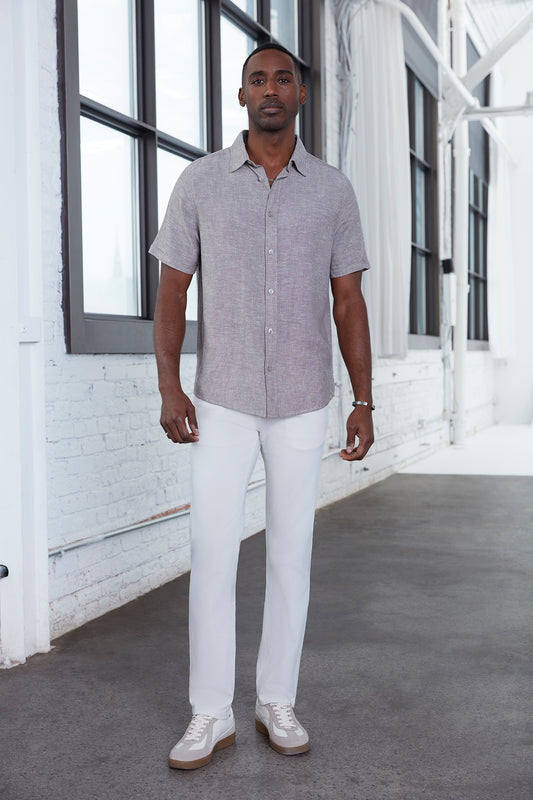 Mens Tan Heathered Button Up Dress Shirt