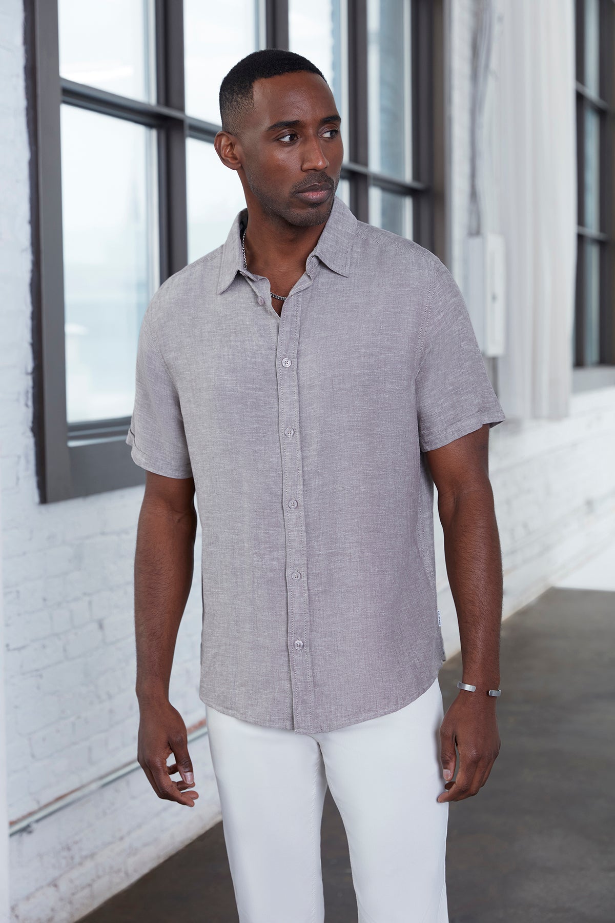 Mens Tan Heathered Button Up Dress Shirt