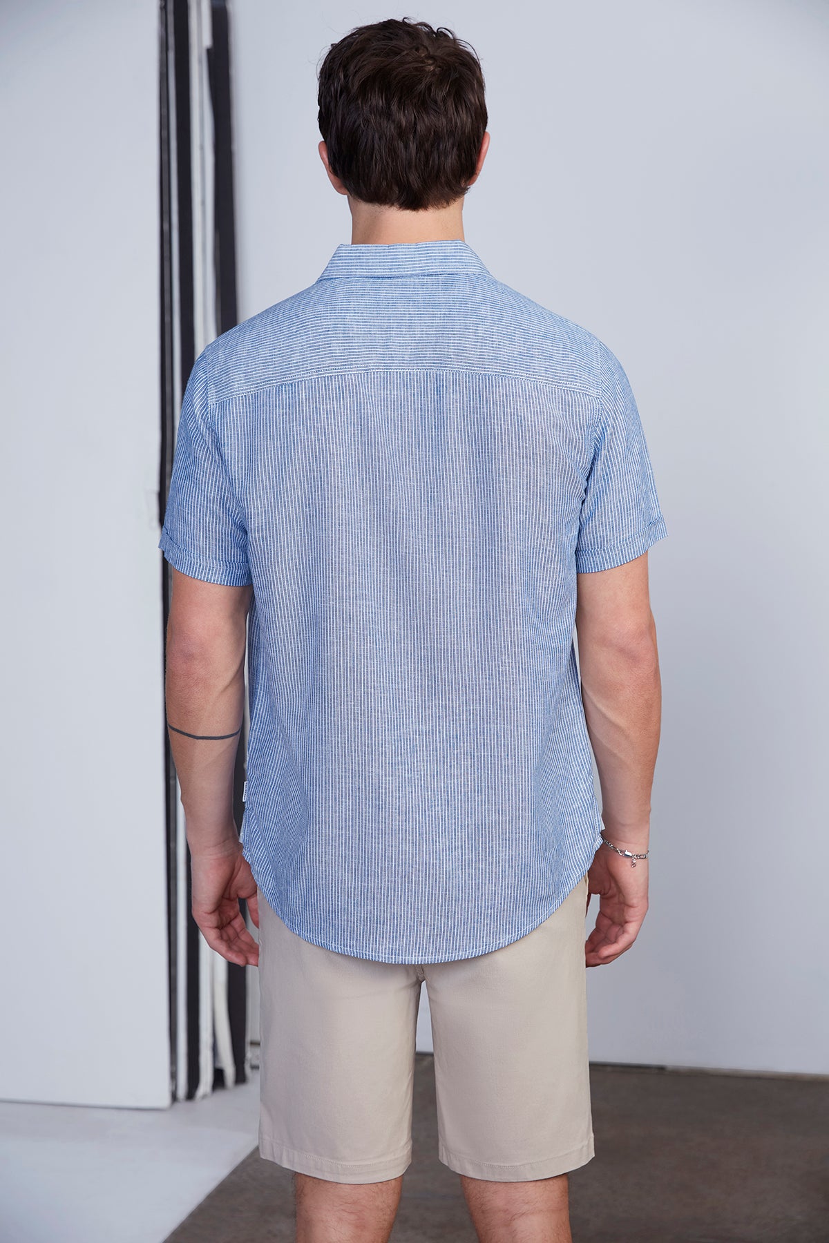 Mens Blue Pinstripe Button Front T-Shirt