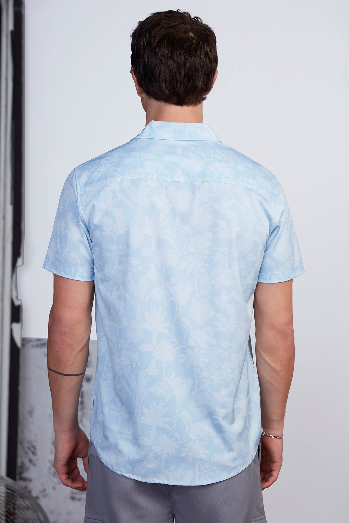 Mens Blue Light Floral Print Button T-Shirt