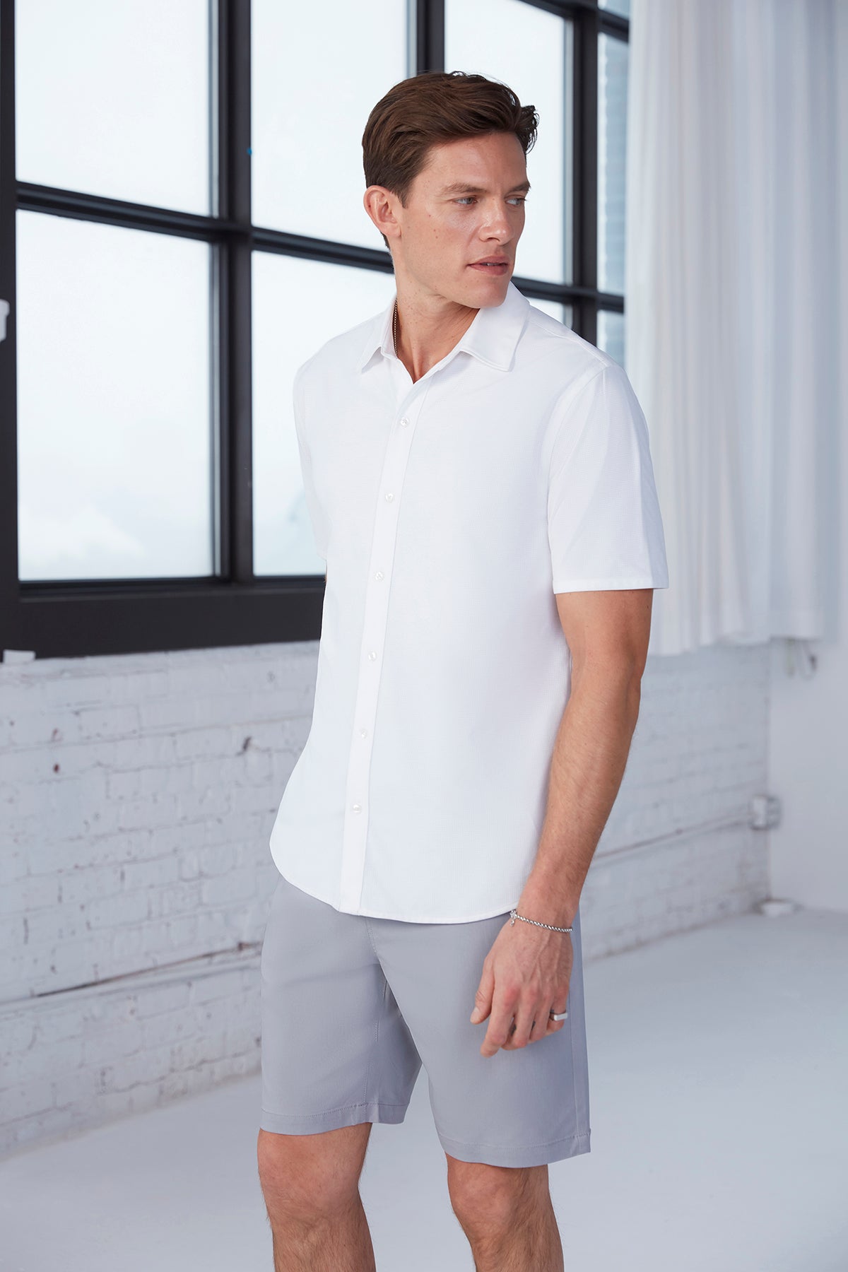 Mens White Knit Button Front T-Shirt