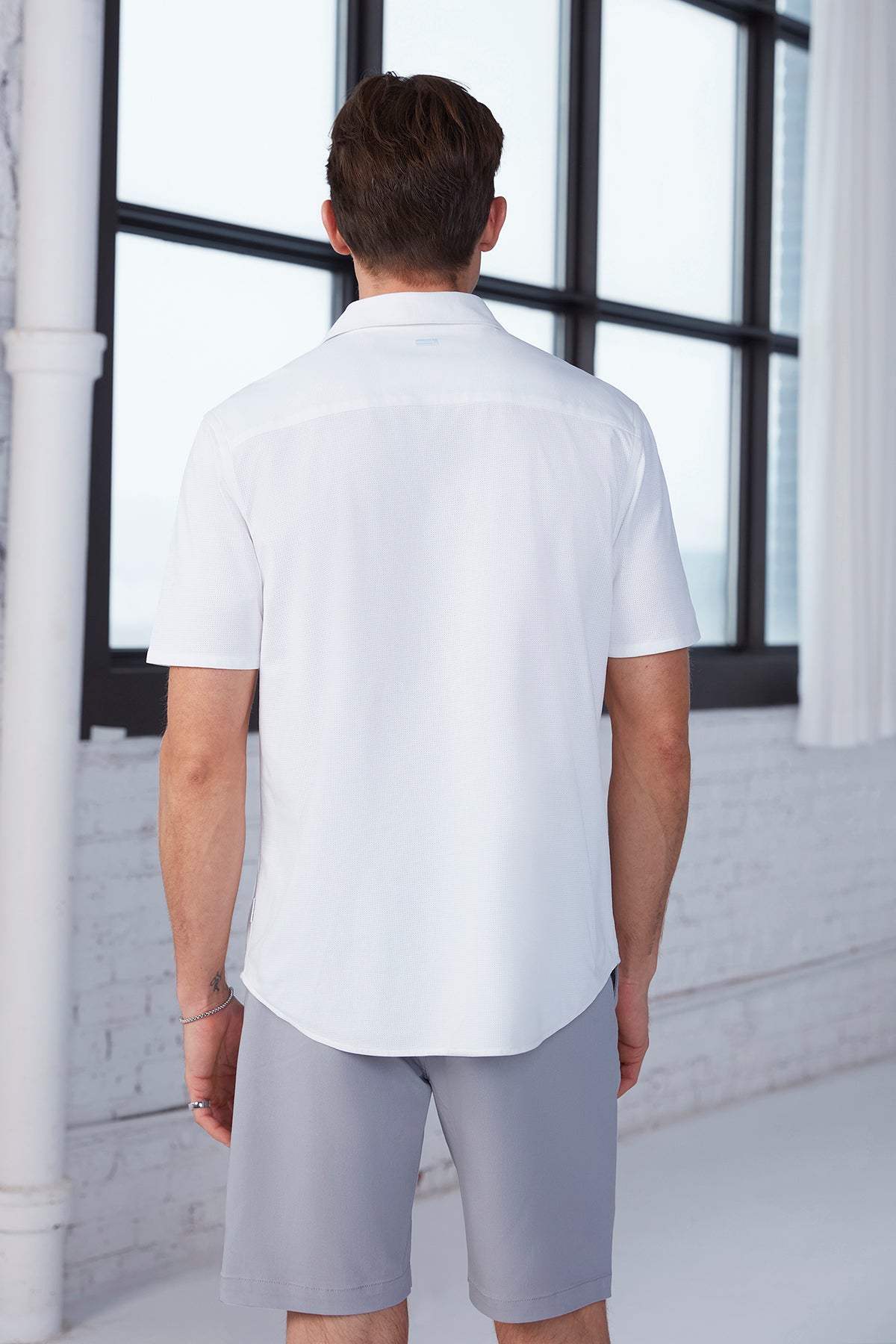 Mens White Knit Button Front T-Shirt
