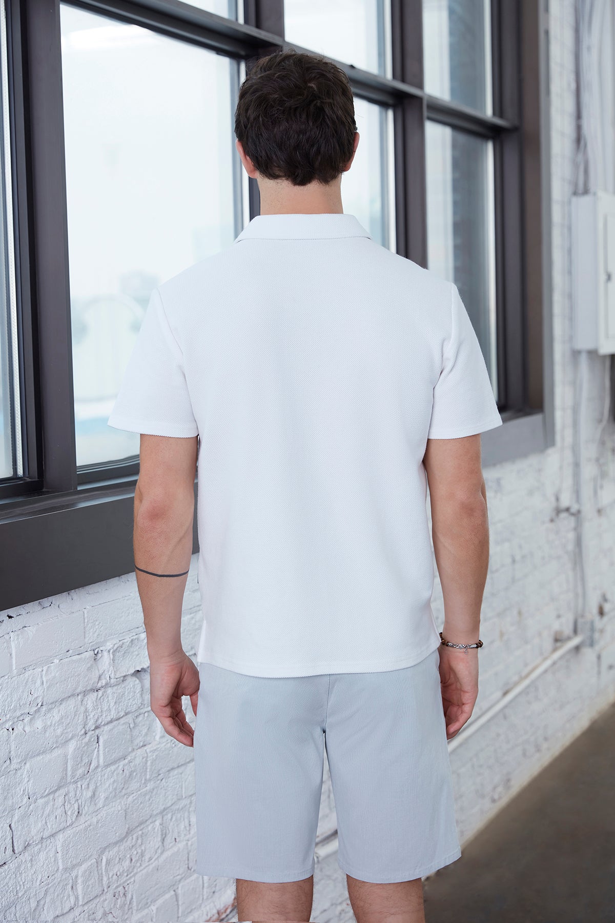 Mens White Button Front T-Shirt