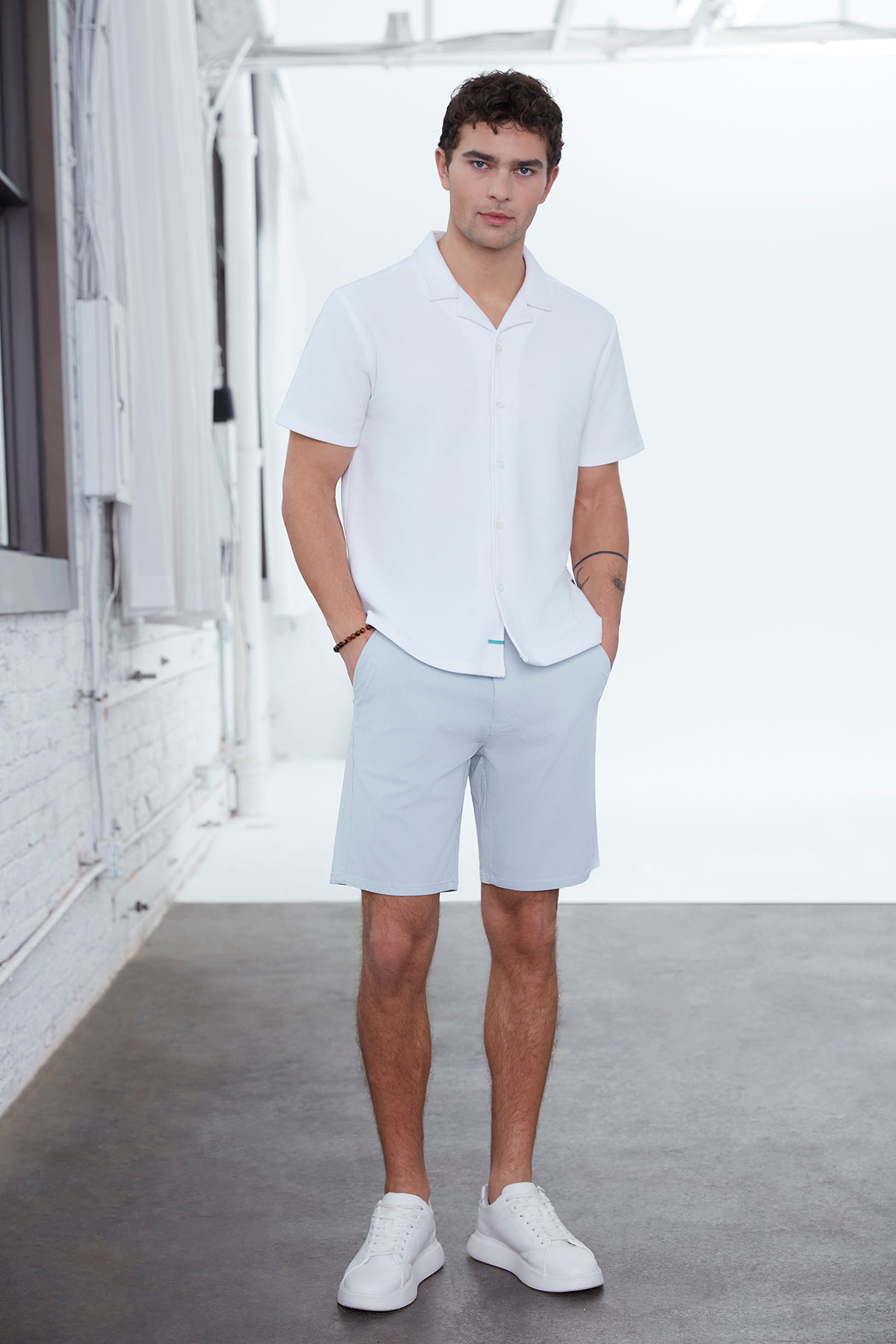 Mens White Button Front T-Shirt