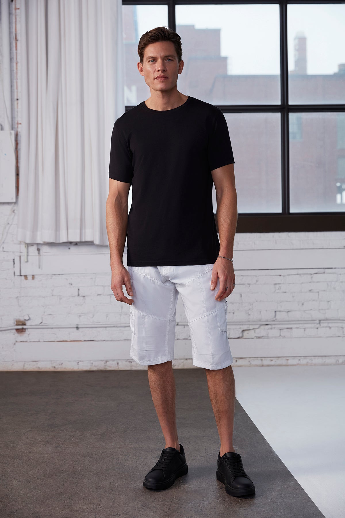 Men's White Long Belted Cargo Shorts