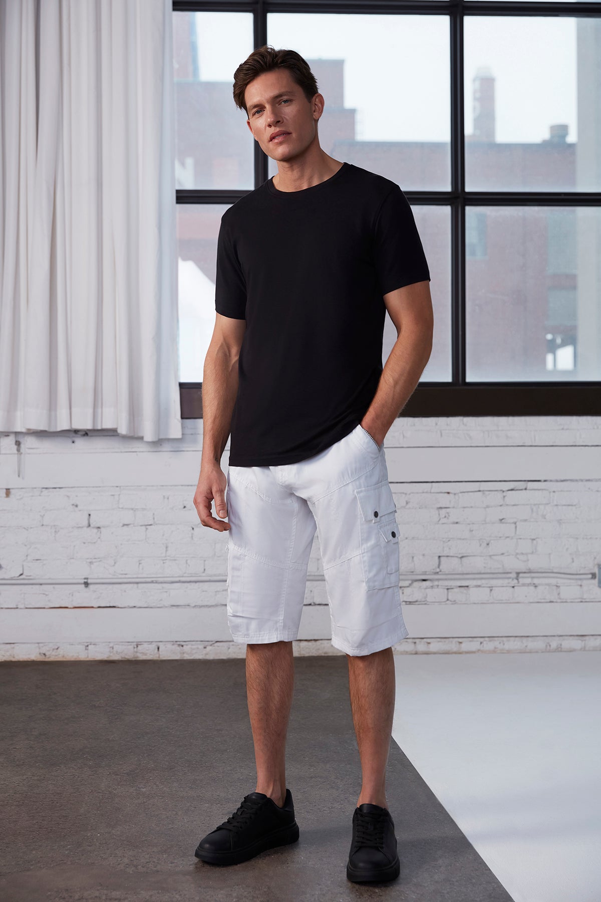 Men's White Long Belted Cargo Shorts