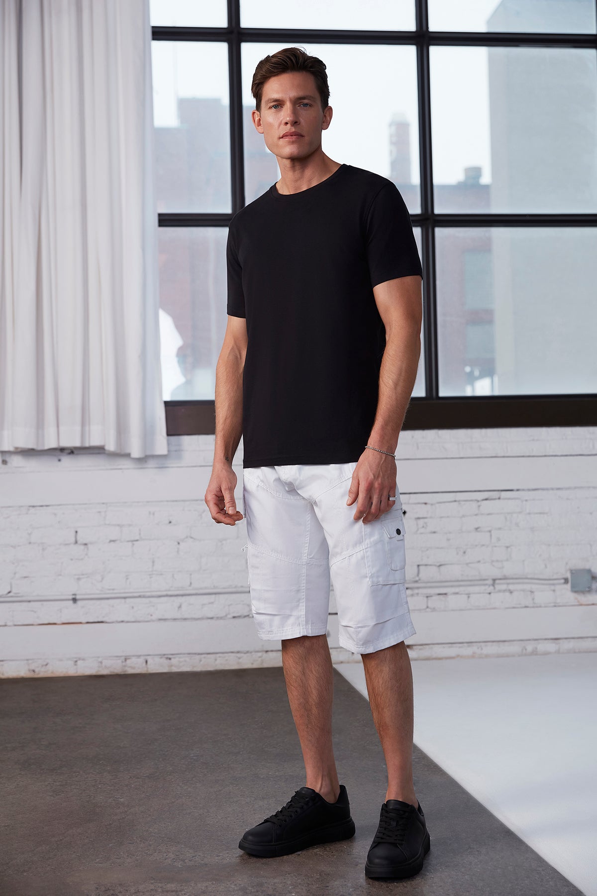 Men's White Long Belted Cargo Shorts