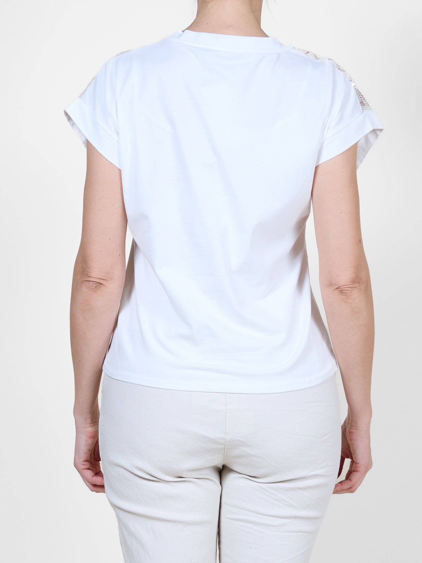 Ivory Combo Embroidered Mesh Knit Top