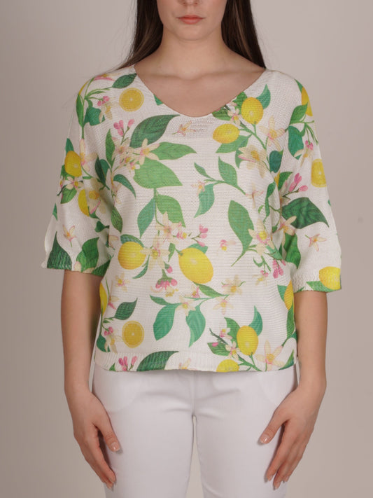 White Boat Neck Lemon Pullover