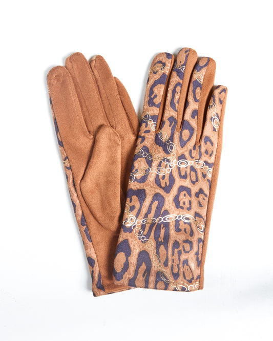 Dark Brown Gloves with Sophisticated Printed Pattern for Elegance