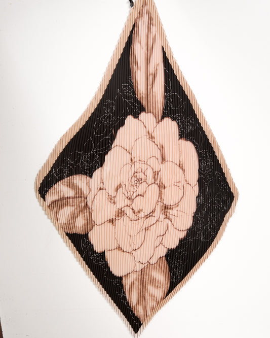 Pleated Decorative Scarf with Floral Print and Contrasting Black Background