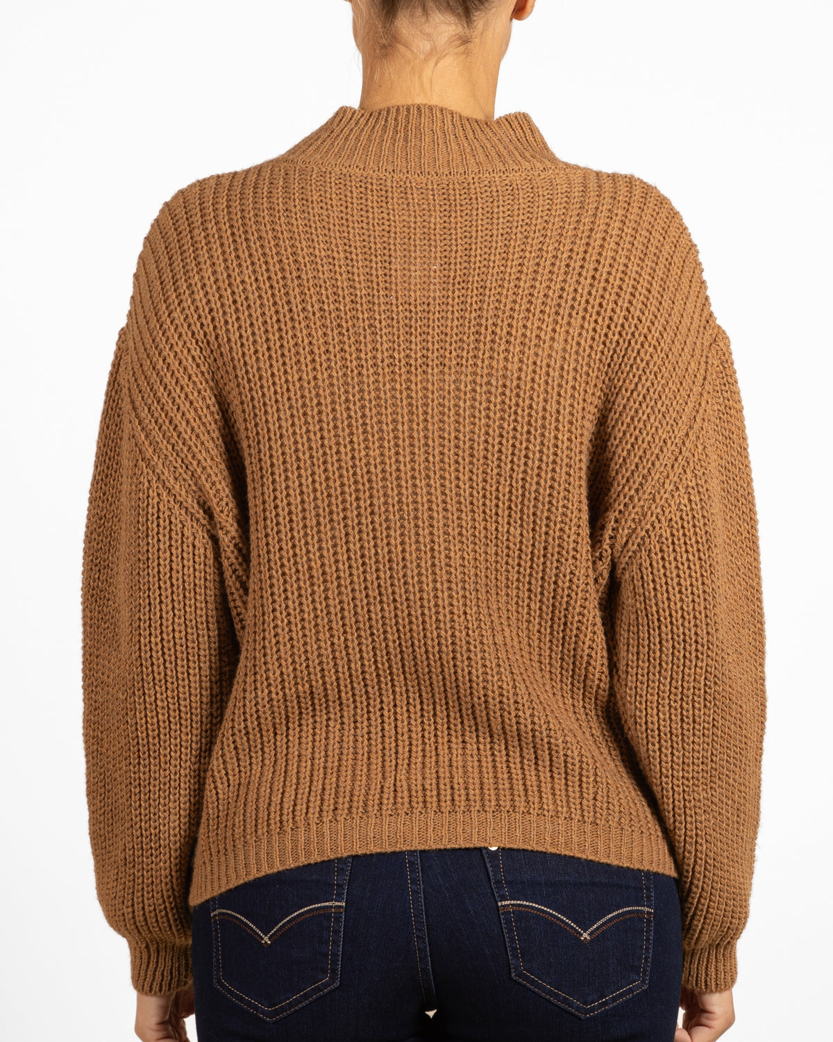 Cognac Mock Neck Gold Foil Front Box Fit Sweater