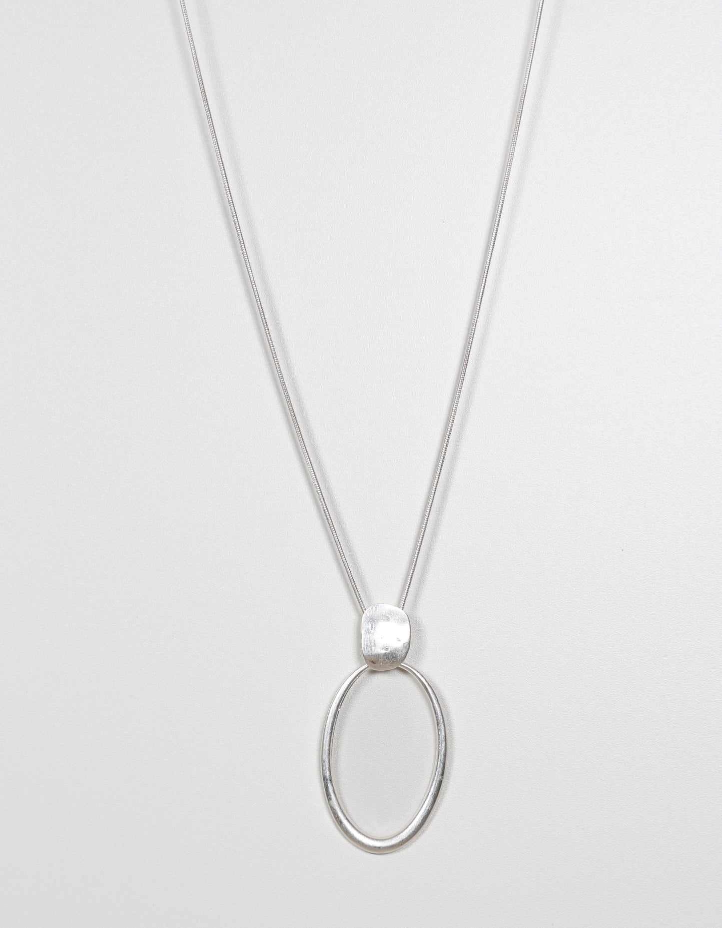 Silver Chain Necklace with Open Oval Pendant