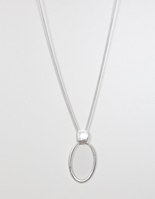 Silver Chain Necklace with Open Oval Pendant