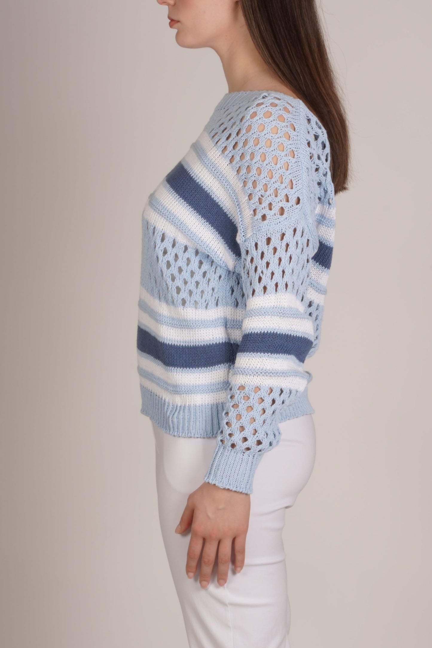 Sky Blue Loose Knit Striped Long Sleeve Top