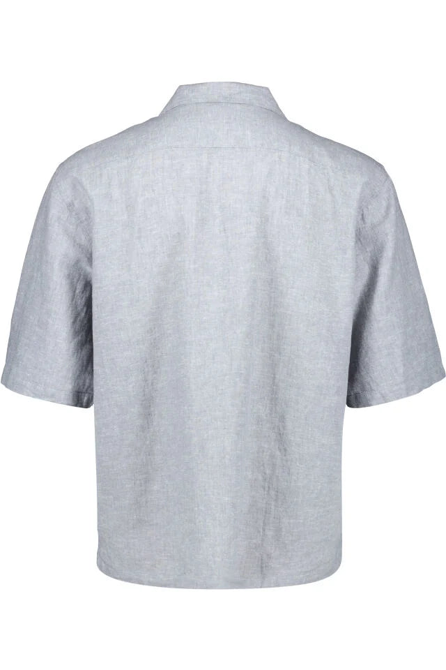 Chemise en lin à manches courtes et coupe écourtée pour homme – Gris