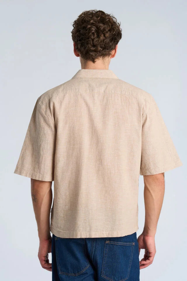 Men's Sand Cropped Length Button Linen Shirt