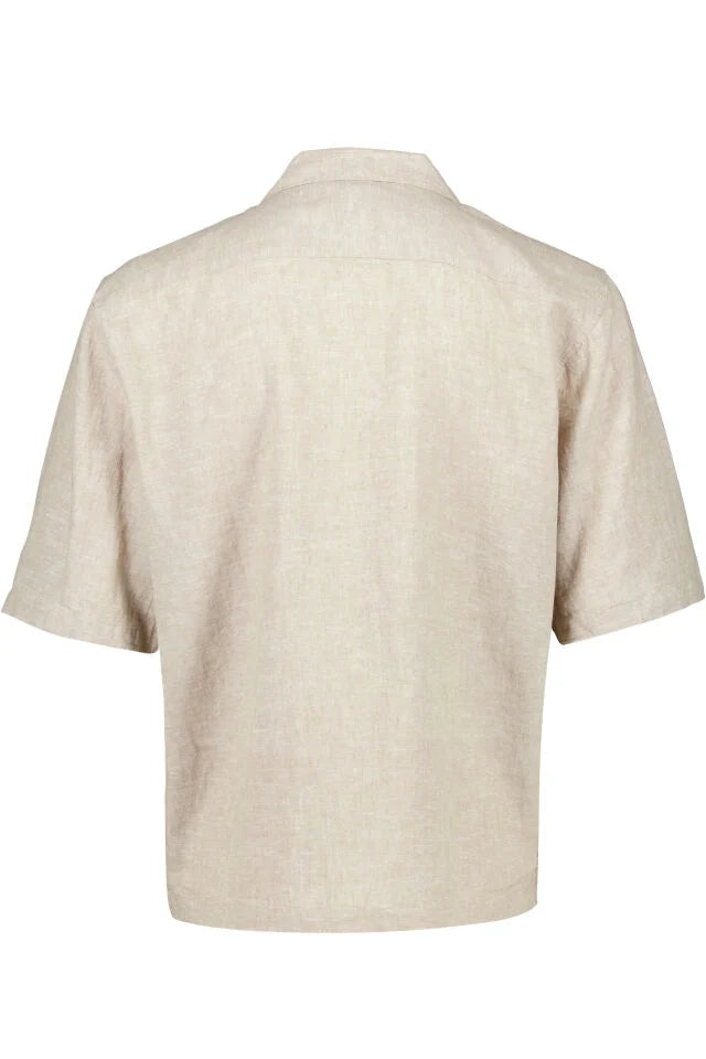 Men's Sand Cropped Length Button Linen Shirt