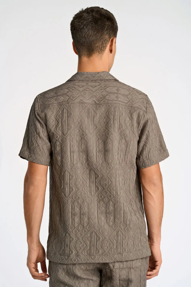 Men's Khaki Texture Print Button Front Shirt