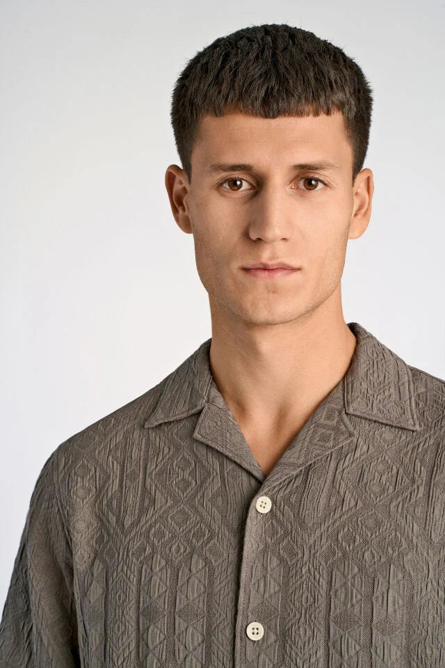 Men's Khaki Texture Print Button Front Shirt