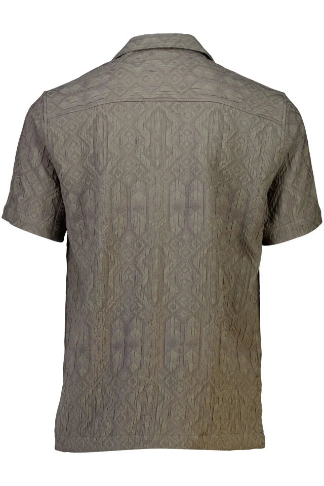 Men's Khaki Texture Print Button Front Shirt