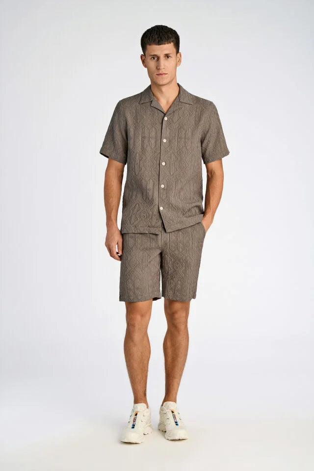 Men's Khaki Texture Print Button Front Shirt