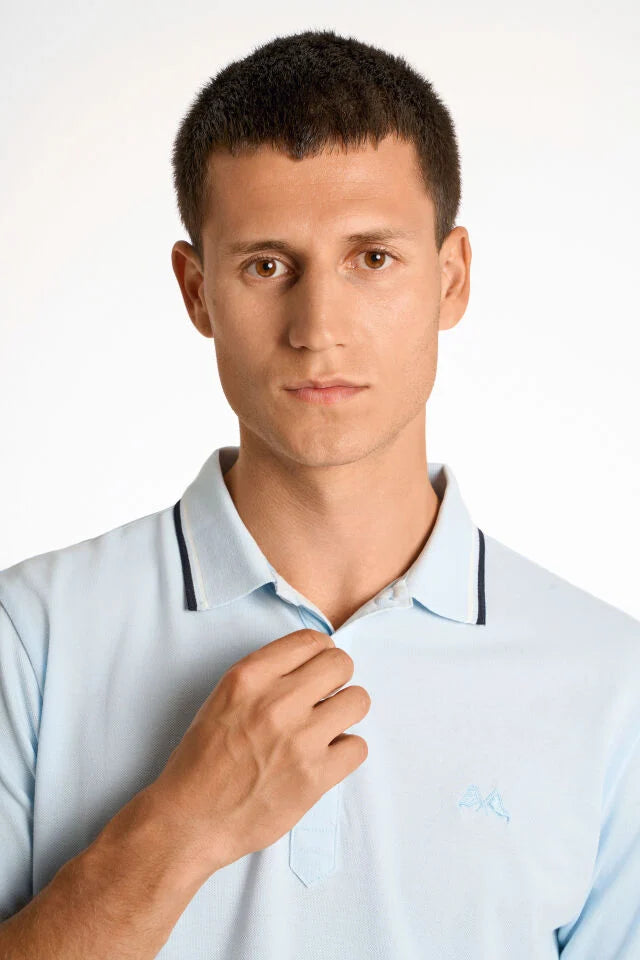 Men's Sky Blue Classic Stripe Polo Shirt