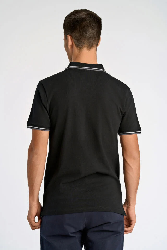 Men's Black Classic Stripe Polo Shirt