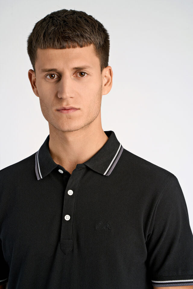 Men's Black Classic Stripe Polo Shirt